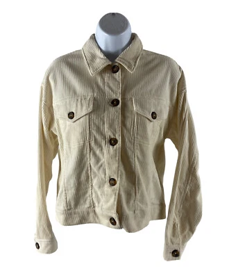 Forever 21 Women’s Medium Beige Corduroy Jacket Long Sleeve Button Up Pockets - Image 1 of 4
