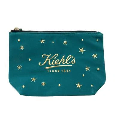 Bolsa de maquillaje cosmético Kiehl's bolsa de terciopelo - 9 pulgadas x 5 pulgadas (verde/azul con bordado dorado) Foto 1 de 2