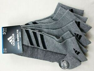adidas Men's Low Cut Socks 3 Pack L 6-12 Grey Black Cushioned SuperLite MSRP$20