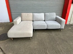 Made.com Jarrod LHF Corner Sofa in Cream Velvet and Washed Cotton. - Picture 1 of 6