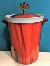 Vtg MCM Orange Smoke Lucite Insulated Ice Bucket w/ Lid Eagle Patriotic Orig Box