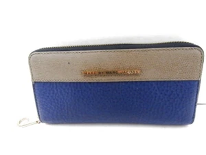 MARC BY MARC JACOBS TAN & COBALT BLUE ZIP AROUND LEATHER CONTINENTAL WALLET - Picture 1 of 6