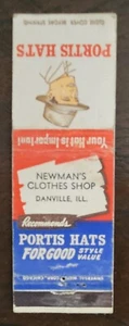 Newman's Clothes Shop / Portis Hats Danville Illinois  "Matchcover" - Picture 1 of 2