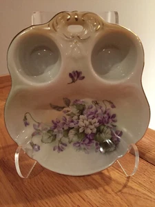 RS Prussia Floral Purple White Violets / Divided Dish w/ Gold Trim FAKE Red Mark - Picture 1 of 9