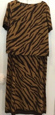Cynthia Howie - Maggy 2-Piece Set Size 16 Brown Black Long Skirt All Silk F19 - Image 1 of 4