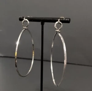 VTG Sterling Silver 925 Circle Hoop Dangle Earrings Pierced 2.5" Round Artisan - Picture 1 of 12