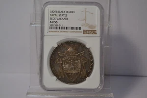 1829-B ITALY SCUDO PAPAL STATES SEDE VACANTE NGC AU 55 - Picture 1 of 4