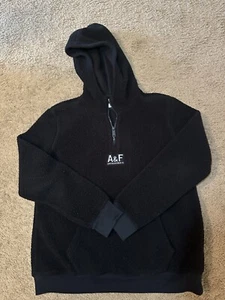 Abercrombie Kids Black Sherpa Pullover Hooded 1/4 Zip Size 15/16 A&F - Picture 1 of 8