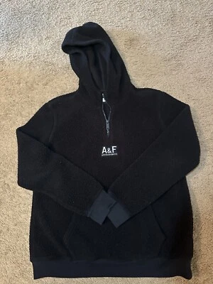 Abercrombie Kids Black Sherpa Pullover Hooded 1/4 Zip Size 15/16 A&F - Image 1 of 4