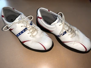 Ecco Patriotic Golf Shoes Leather Red White Blue Womens 37 US 6.5 - Picture 1 of 7