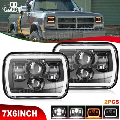 For Dodge W150/250/350 D100/150/250/350 Ramcharger Pair 5x7" 7x6" LED Headlights - Image 1 of 4