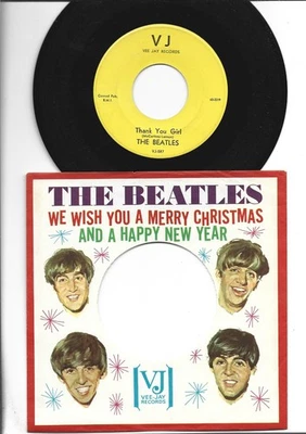BEATLES CHRISTMAS PICTURE SLEEVE with 45  - THANK YOU GIRL - HEAR  1964 VEE JAY - Image 1 of 2