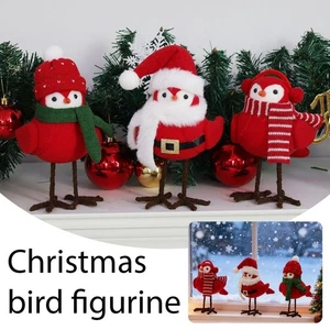 3PCS Red Christmas Cardinal Bird Figurines with Santa Hat, Festive Decor - Picture 1 of 17