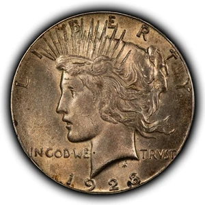 1928 $1 Silver Peace Dollar - Luster - Original Patina - AU Key Date - SKU-B4960 - Picture 1 of 4