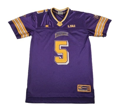 Vtg LSU Tigers Jersey Youth L 16-18 Purple Yellow #5 SEC Football NCAA Colosseum - Image 1 of 4