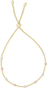 Floreo 14k Tri-Color Bead Ball Station Adjustable Friendship Bolo Bracelet 9.25" - Picture 1 of 1
