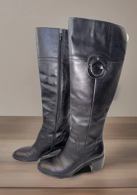 Franco Sarto Women’s Beckford Black Over The Knee Leather Zip Riding Boots Sz 6M - image 1 of 4