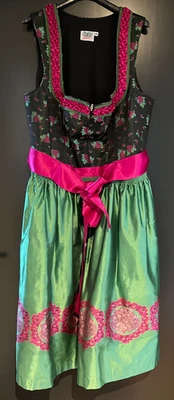 Damen Trachten Dirndl ärmellos Schwarz, Rosa mit Schürze Gr. 46 v. Country Line - Bild 1 von 4