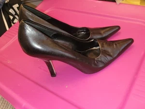 Sam & Libby Shoes Womens 10 Pump Black Faux Leather Pointed Toe Stiletto Heels - Picture 1 of 6
