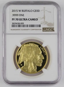 2015 W $50 American Buffalo 1 Oz 9999 24K Gold Proof Coin NGC PF70 UCAM KEY DATE - Picture 1 of 4
