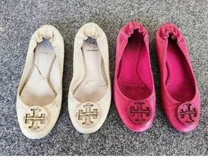 Ballerine Tory Burch Tumbled Flat Reva rosa e bianche - Foto 1 di 10