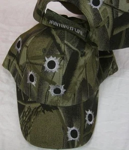 CAMO GUNSHOT BULLET HOLE HUNTING IS LIFE ADJUSTABLE HAT hunters baseball cap A80 - Picture 1 of 1