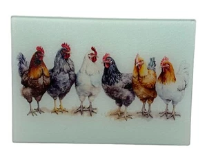 8x11 Tempered Glass Cutting/Chopping Board~Farm Chickens/Hens~Kitchen~Watercolor - Picture 1 of 1