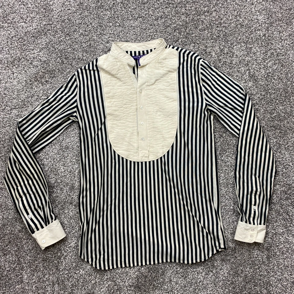 Ralph Lauren Camisa Mujer S Pequeña Púrpura Etiqueta Esmoquin Blusa Rayas Diseñador Foto 1 de 4