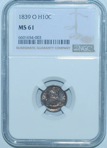 1839 O NGC MS61 Seated Liberty Half Dime H10C Cover