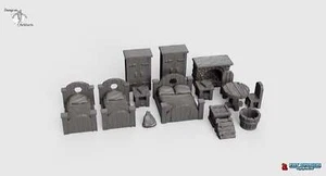 Set camera da letto - Dragonlock Ultimate Furnishings 28 mm 32 mm Wargaming Terrain D&D, D - Foto 1 di 8