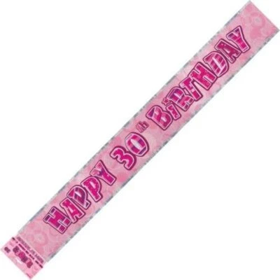 Glitz Pink And Silver Happy 30th Birthday Foil Banner 3.6M (12') Party Supplies - image 1 of 2