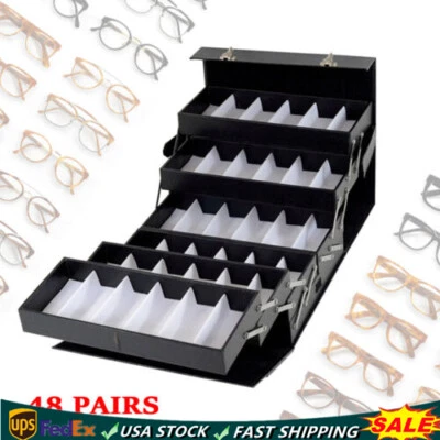 48 Pairs Eyeglasses Storage Suitcase Sunglasses Display Box Case Foldable 8Tier - Image 1 of 4