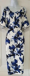 Womens ASOS White Blue Floral Cold Shoulder Flared Sleeves Midi Wrap Dress 10. - Picture 1 of 10