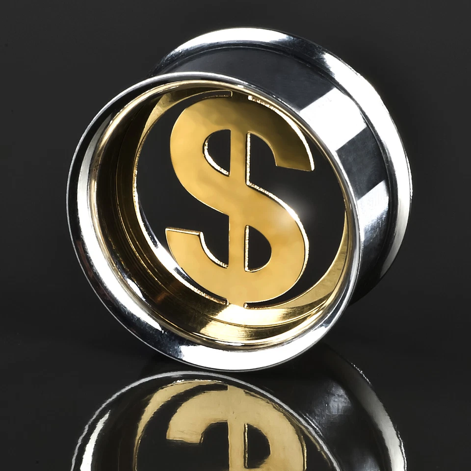 6-24mm Tubo Tunnel Oro Dollaro Double Flared Plug Soldi Piercing Orecchio Z207 - Immagine 1 di 1