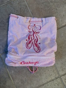 Lillian Vernon Pink/White Stripe Dance Drawstring Bag Ballet Slippers MACKENZIE - Picture 1 of 11