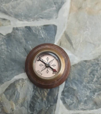 "Antique Style Brass & Wood Compass Best Gift Product " - Image 1 of 4