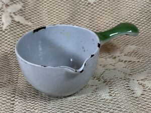 Vintage Small Enamel CAST IRON Warming Pot - Handle w/ Spout - Made In Sweden