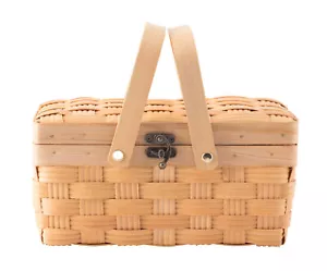 New Wickerwise Small Woodchip Picnic Basket with Cover and Folding Handles - Picture 1 of 6