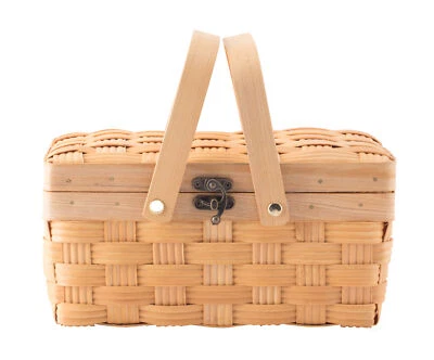 New Wickerwise Small Woodchip Picnic Basket with Cover and Folding Handles - Image 1 of 4