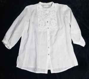 💕Max Studio Specialty Prod 💕100 % Leinen Bluse Top M weißes Band Stickerei gebraucht, in einwandfreiem Zustand - Bild 1 von 12
