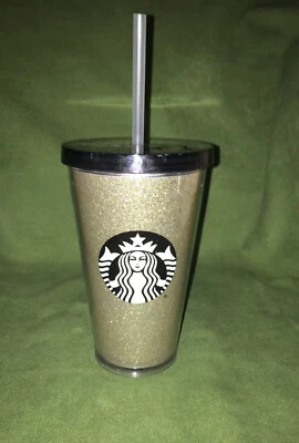 Vaso frío Starbucks dorado brillo 16 oz acrílico logotipo sirena negro grande Foto 1 de 4