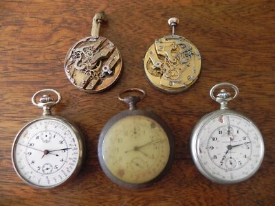 lot ancienne montre gousset chronographe et mécanismes aural auricoste old watch - Photo 1/4