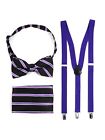 3pc Men's Purple Banded Suspenders, Striped Bow Tie and Hanky Sets