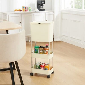 3 Ebenen Küchenmülleimer Mülleimer mit Rollen Wertstofftonne Wagen Aufbewahrung Regale - Bild 1 von 11