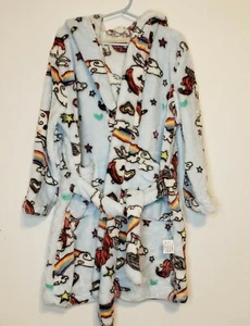 Kids Unisex Super Soft Plush Light Blue Long Sleeve Hooded Robe with Pockets 5T - Picture 1 of 9