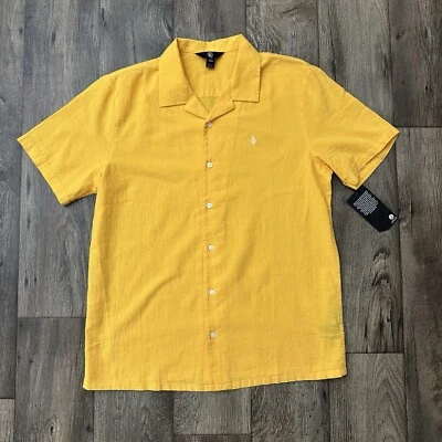Volcom Short Sleeve 100% Cotton Button Up Shirt Men’s Size M Orange Yellow - Image 1 of 4