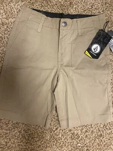 New tags Boy's Volcom Khakis Frickin Racket Shorts Tan Size 24 big youth size 8 - Picture 1 of 3