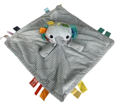 Bright Starts Cuddle N Tags 2-стороннее Одеяло Elephant Lovie Атласные Ленты Тактильное - Изображение 1 из 4