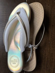 Solei Sea Größe 7 Metallic Gold vegane Flip-Flop-Sandale 69 $ Einzelhandel ausverkauft - Bild 1 von 3
