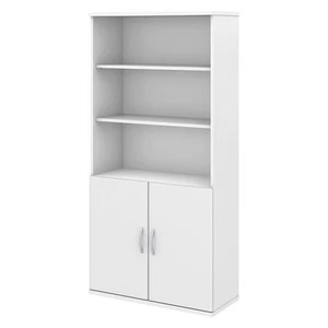 Pemberly Row 5 Shelf Bookcase with Doors in White - Engineered Wood - Picture 1 of 9